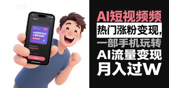 AI短视频热门涨粉变现，一部手机玩转AI流量变现，月入过W-谷进海小站