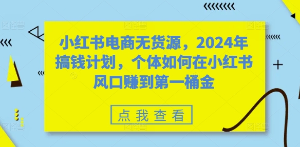 小红书电商无货源，2024年搞钱计划，个体如何在小红书风口赚到第一桶金-谷进海小站