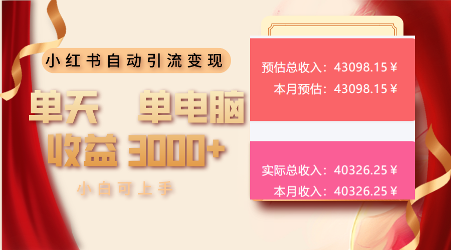 小红书自动引流变现 单天单电脑收益3000+  小白可上手-谷进海小站