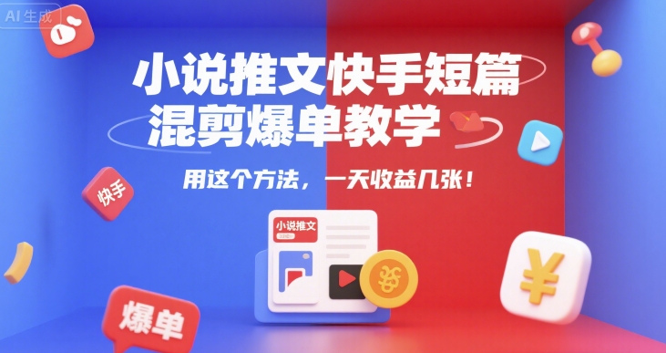 小说推文快手短篇混剪爆单教学，用这个方法，一天收益几张-谷进海小站