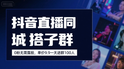 抖音直播同城搭子群，0粉无需露脸，单价19.9，一天进群100人-谷进海小站
