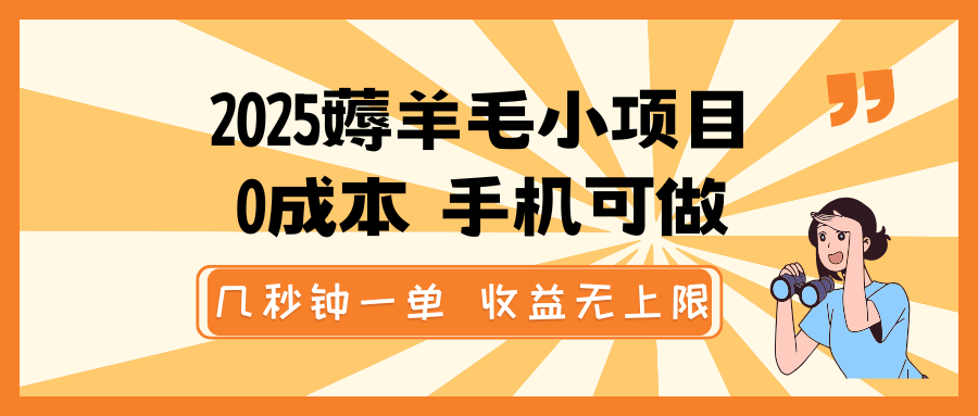 2025薅羊毛小项目，0成本 手机可做，几秒钟一单，收益无上限-谷进海小站