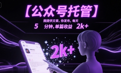 【公众号托管 】我提供文章，你发布，每天5分钟，单篇收益2k+【揭秘】-谷进海小站