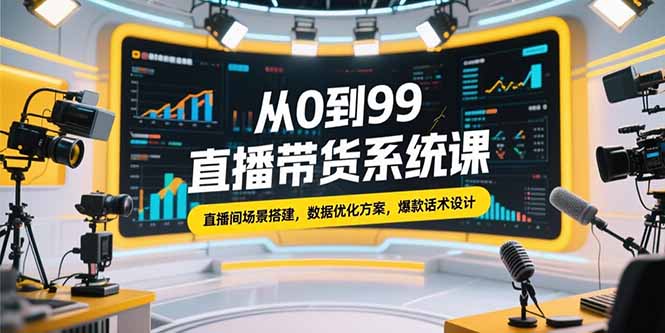 从0到99直播带货系统课，直播间场景搭建，数据优化方案，爆款话术设计-谷进海小站