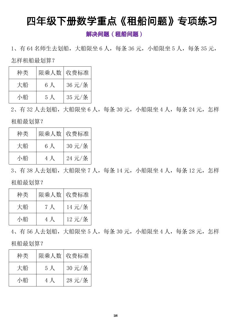 四年级下数学租船问题(4)-谷进海小站