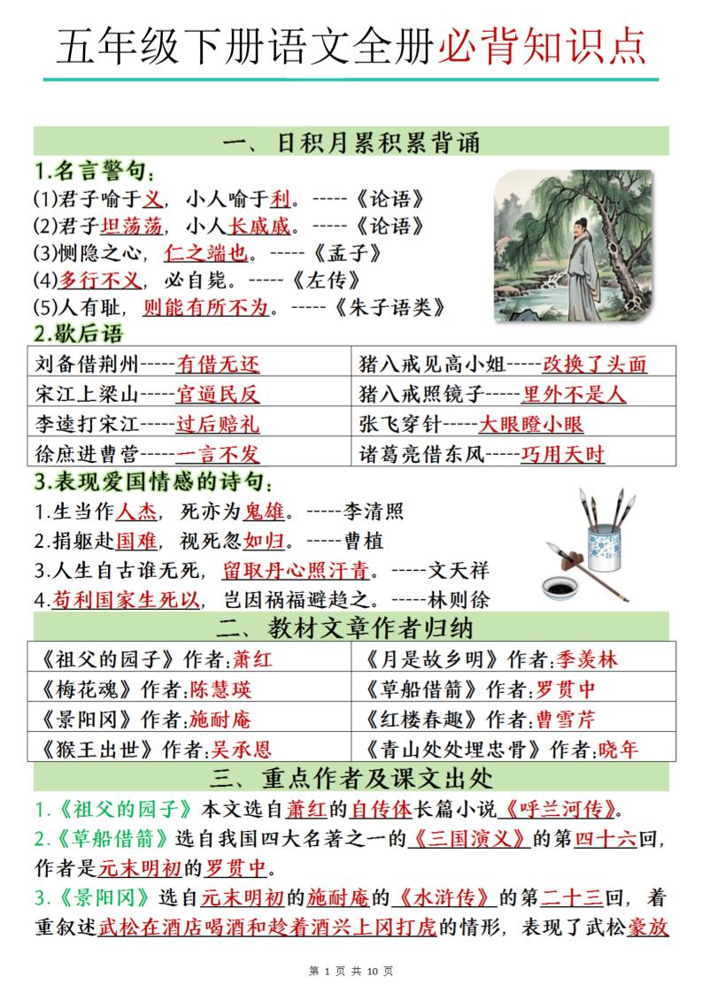 五下语文全册必背知识点-谷进海小站