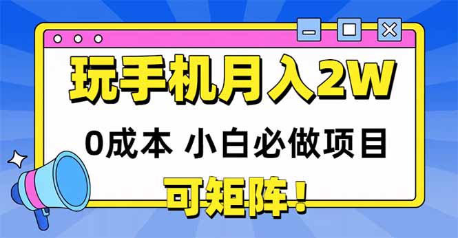 玩玩手机月入20000+，0成本小白必做项目，可矩阵-谷进海小站