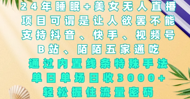 2024年睡眠+美女无人直播，通过内置线条特殊手法，单场日收3k+，轻松握住流量密码【揭秘】-谷进海小站