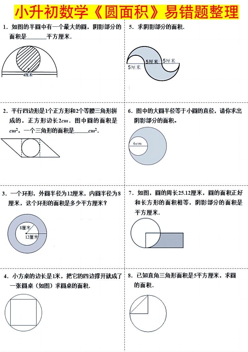 小升初数学（圆面积）易错题整理-谷进海小站
