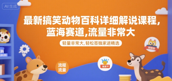 最新搞笑动物百科详细解说课程，蓝海赛道，流量非常大，轻松签独家进精选-谷进海小站