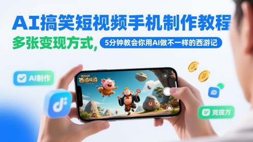 AI搞笑短视频手机制作教程，多张变现方式，5分钟教会你用AI做不一样的西游记-谷进海小站
