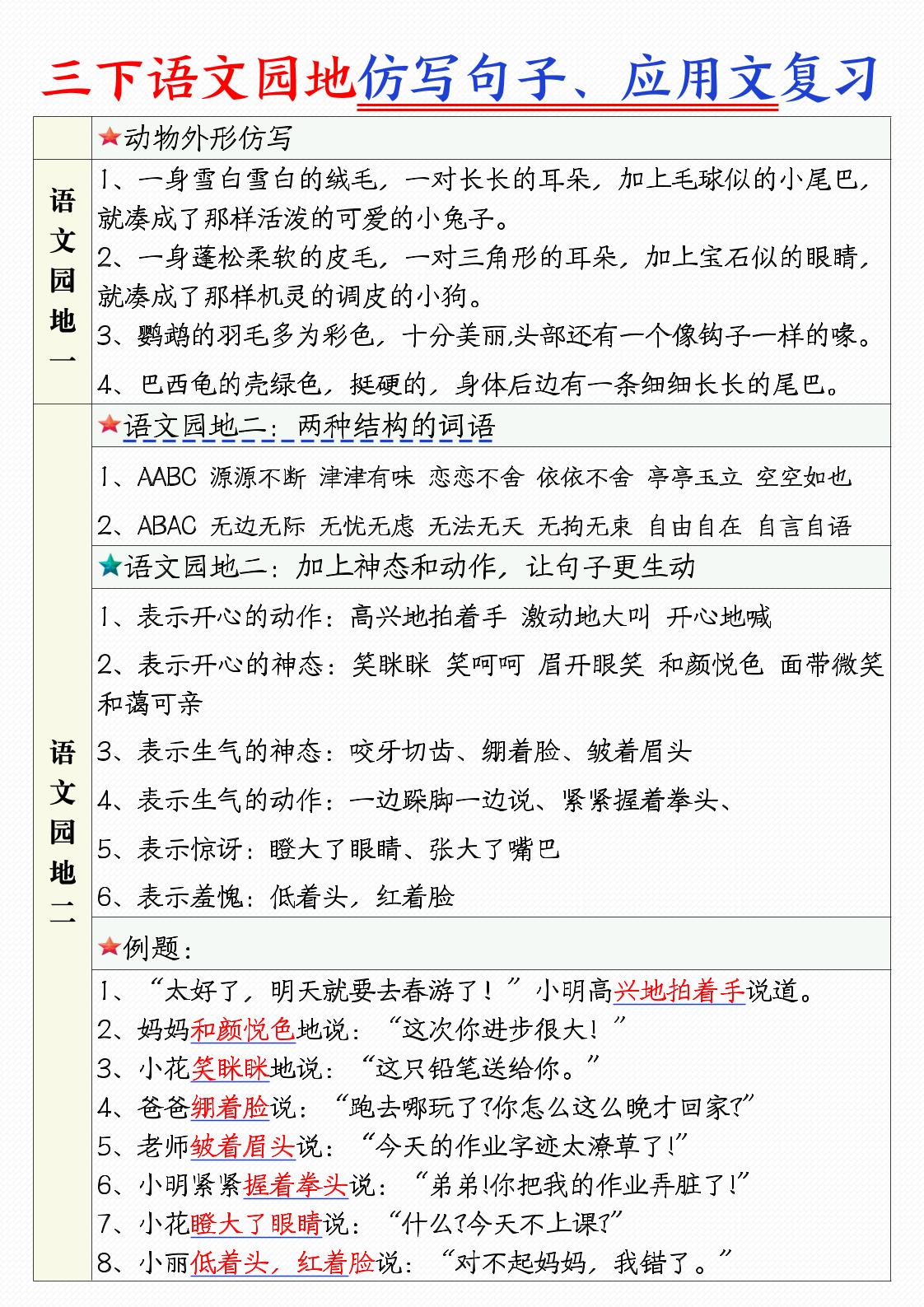 三下语文1-8单元语文园地句子仿写+应用文专练（9页）-谷进海小站