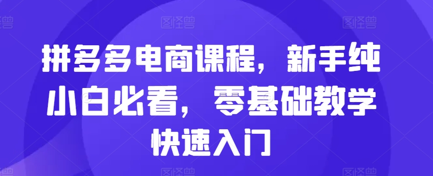 拼多多电商课程，新手纯小白必看，零基础教学快速入门-谷进海小站