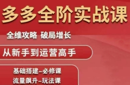 拼多多全阶实战课程，全维攻略，破局增长，从新手到运营高手-谷进海小站