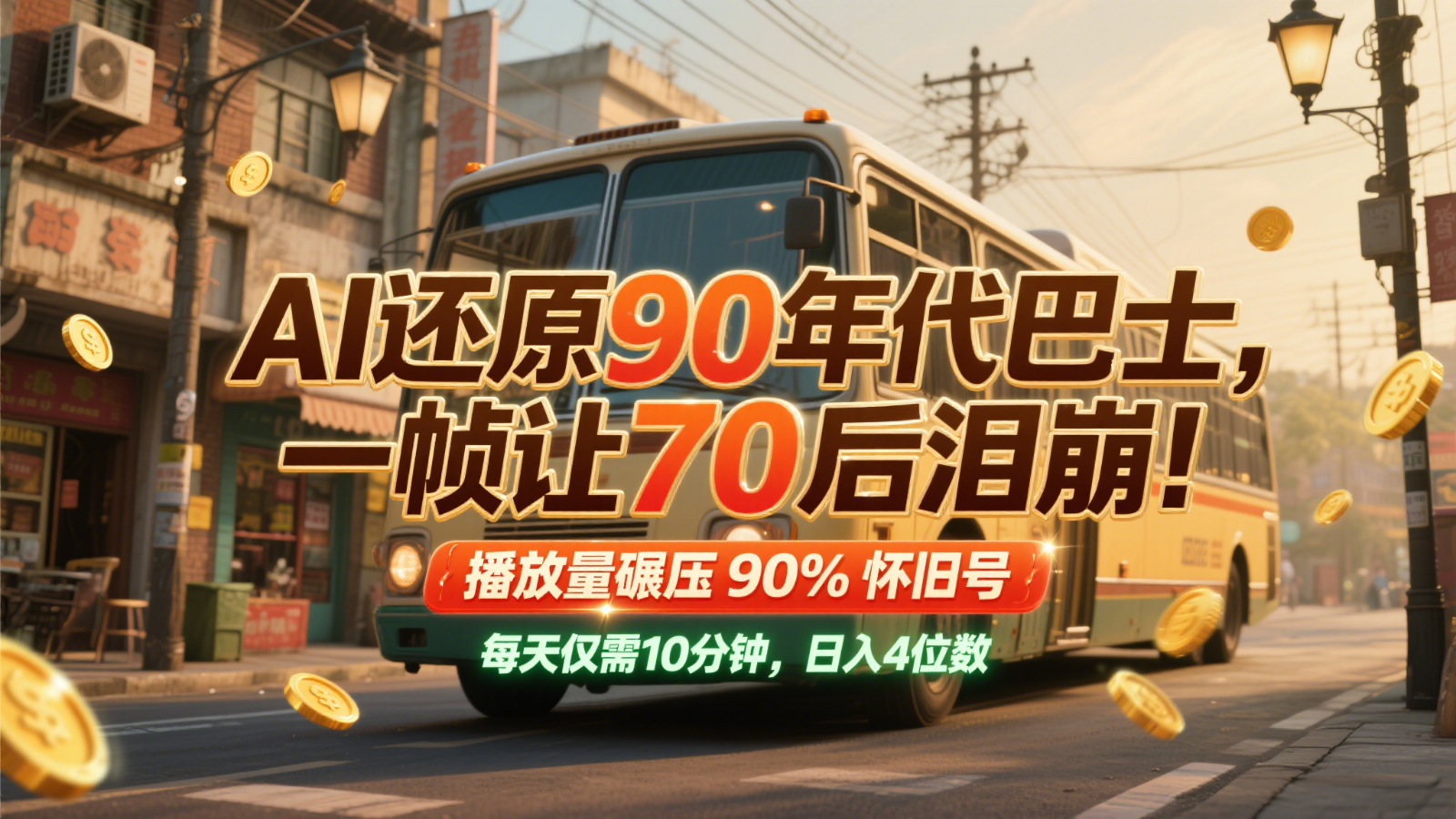 AI还原90年代巴士，一帧让70后泪崩！播放量碾压90%怀旧号，每天10分钟，日入4位数-谷进海小站