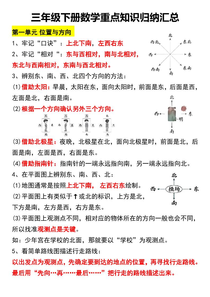 三年级下册数学重点知识归纳汇总-谷进海小站