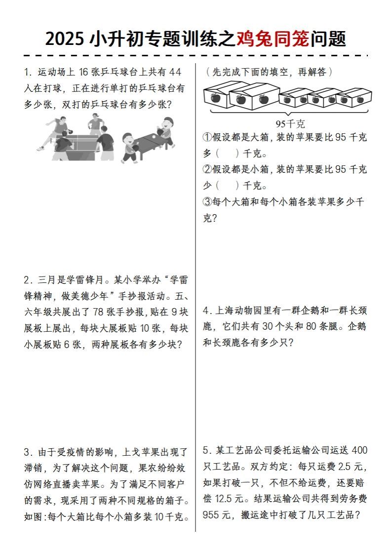 2025小升初专题训练之鸡兔同笼问题-谷进海小站